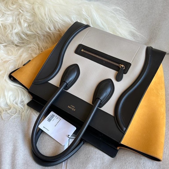 Celine Mini Luggage Shopper Tote in Mustard/Black/Grey color block - Picture 7 of 11